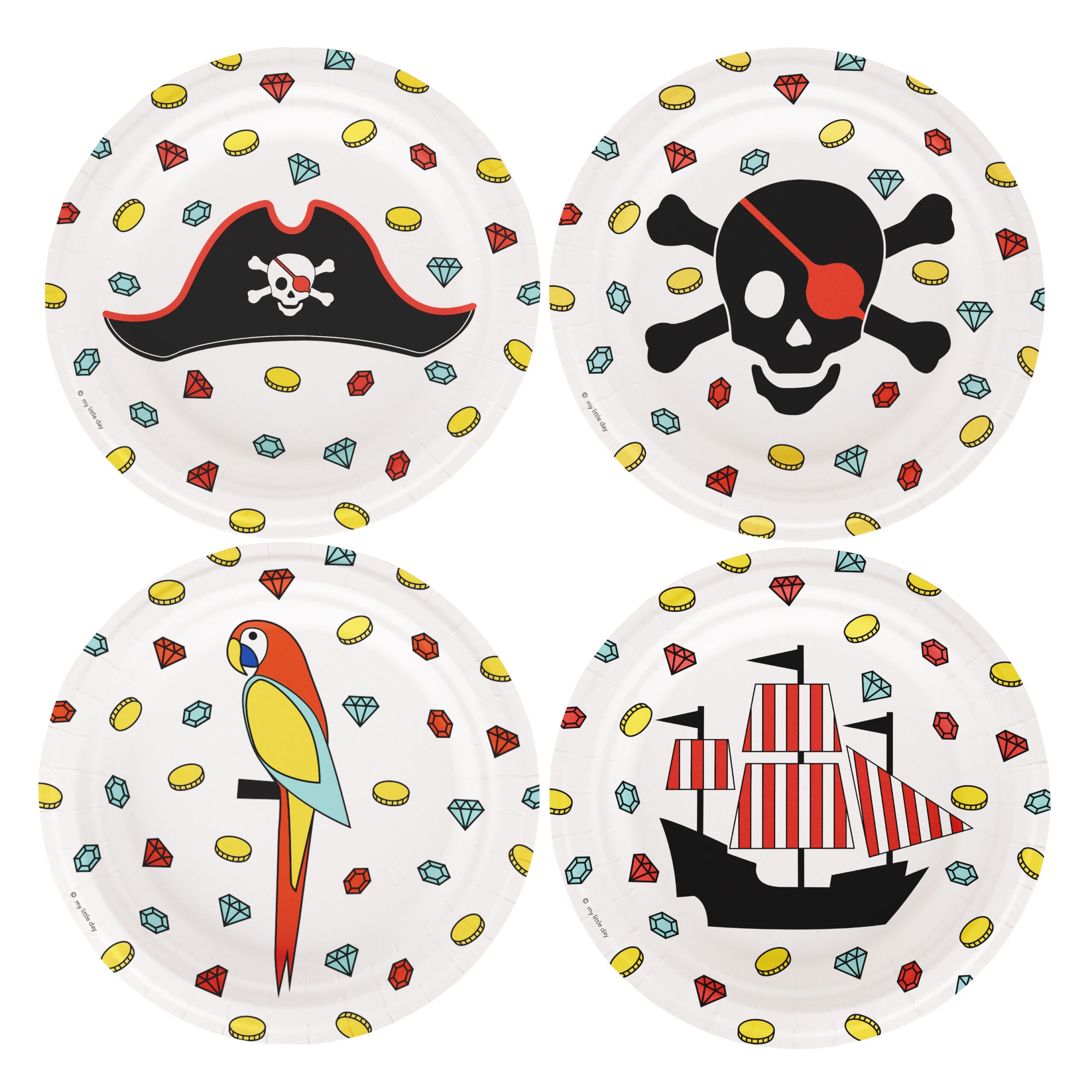 Juego De 6 Platos Desechables De Cartón Piratas - 20x20 Cm, Diseño Calavera Roja Para Fiestas Infantiles