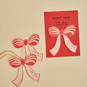 ETIQUETAS DE REGALO LAZO ROJO - 8UD