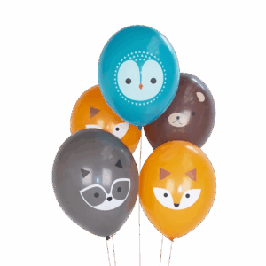 Pack de 5 globos con estampado de animales del bosque