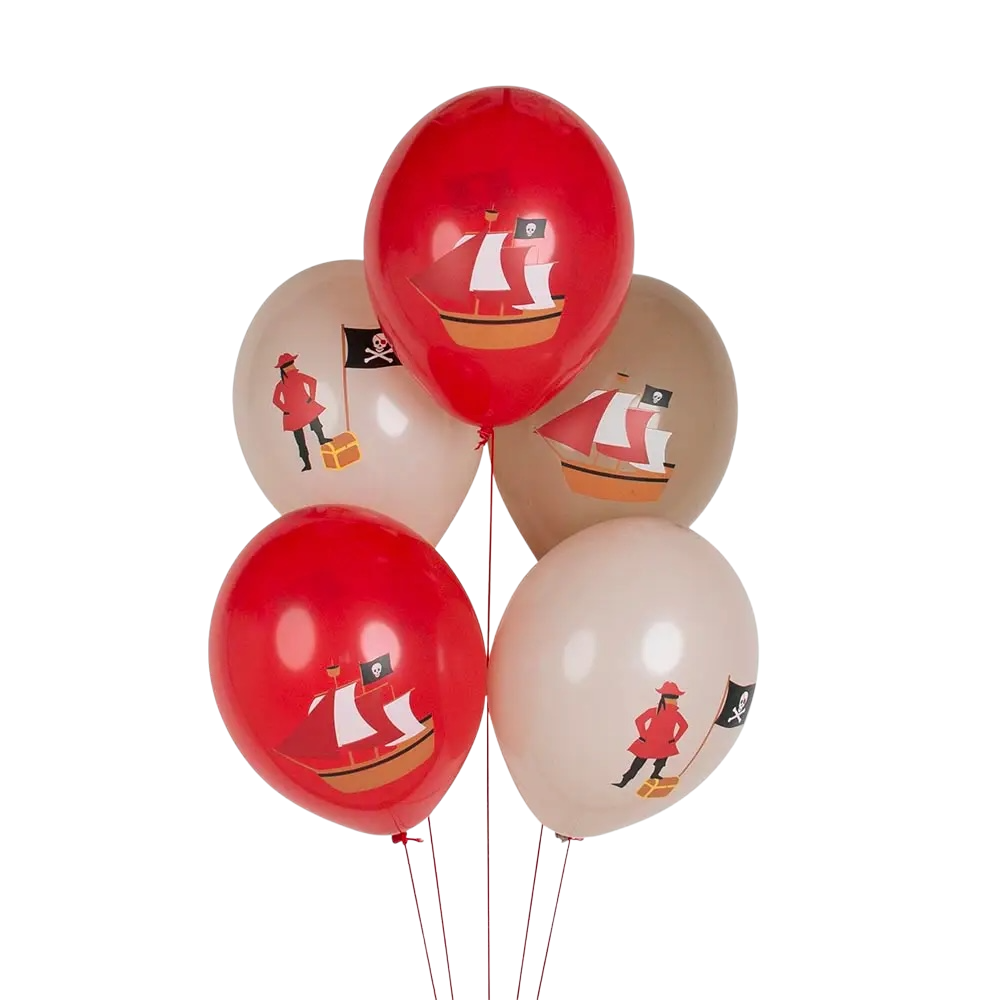 Globos pirata Pack de 5 globos de látex con estampado pirata