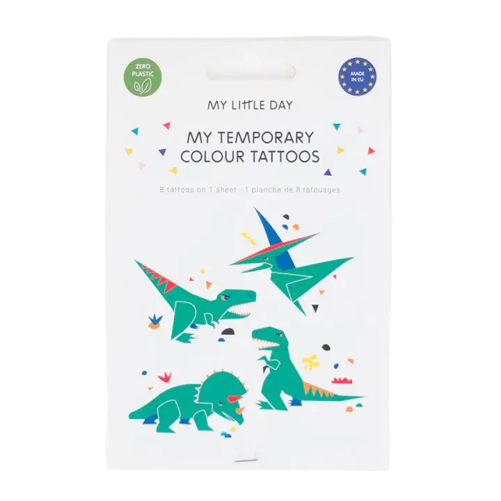 Tatuaje Dino Hoja de 8 tatuajes temporales con forma de dinosaurios