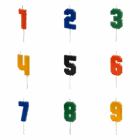 Velas de cumpleaños en forma de número, con relieve tipo bloques de construcción.