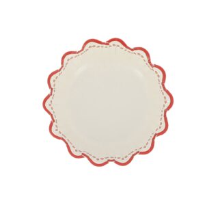 Bol ondas rojas de 13 cm con borde ondulado blanco y detalles en rojo