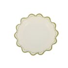 Bol ondas verde oliva de 13 cm con borde ondulado blanco y detalles en verde oliva