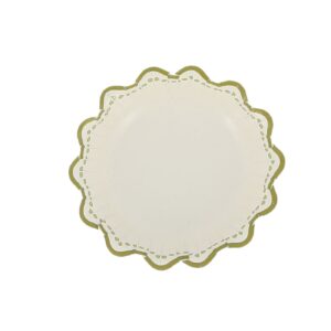 Bol ondas verde oliva de 13 cm con borde ondulado blanco y detalles en verde oliva