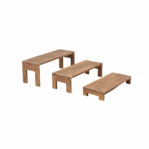 Expositores de madera rústica apilables, set de 3 unidades para mesas dulces y decoración de eventos.