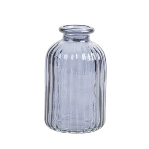 Jarrón cristal azul de 6 cm x 10 cm para flores o velas largas.