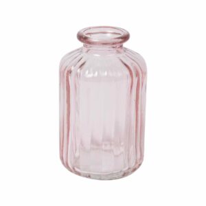 Jarrón de cristal rosa de 6,2 x 10cm con capacidad de 190ml. Ideal para flores y decorar mesas de verano y celebraciones.
