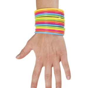 Pack de 15 pulseras arcoiris, 3 de cada color de 7cm para relleno de piñata