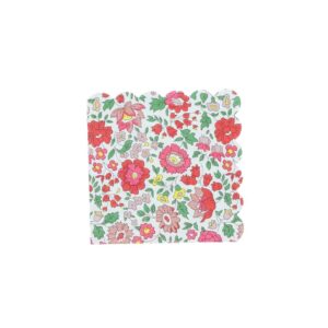 Servilletas de cocktail con estampado de flores rosas y fucsias de 25,5x24,5 cm. Pack de 20 unidades.