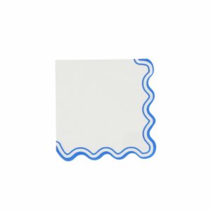 Servilletas lunch de papel blancas con borde ondulado azul, pack de 10 unidades, tamaño 33 x 33 cm