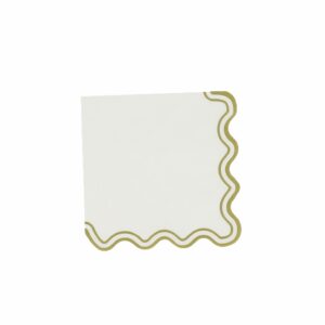Servilletas lunch de papel blancas con borde ondulado verde oliva, pack de 10 unidades, tamaño 33 x 33 cm