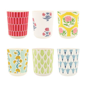 Pack de 6 vasos de melamina Meri Meri x Molly Mahon de 220 ml con estampados florales reutilizables