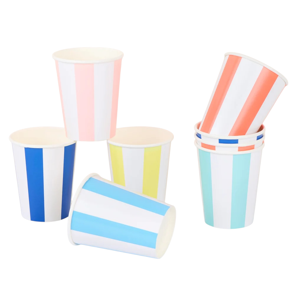 Vasos playa Vasos de papel rayas multicolor para celebraciones