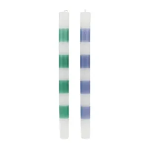 Pack de 4 velas candelabro de ryas verde y azul. Miden 28x2 cm.