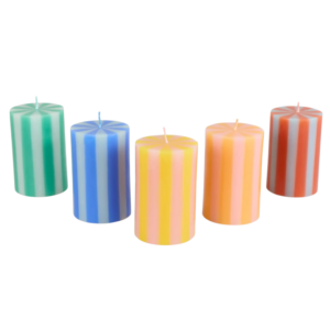 Pack de 5 velas de rayas multi sin perfume de 9cm