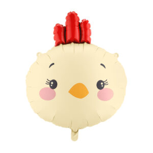 Globo de foil con forma de pollito hinchado con helio, mide 51x59 cm