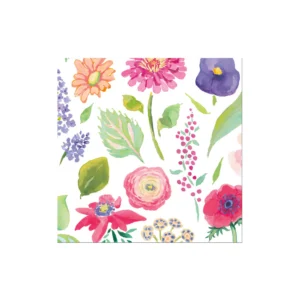 Pack de 20 servilletas cocktail summertime, con diseño floral. Mide 25x25cm abiertas