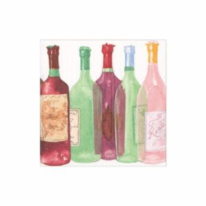 Pack de 20 servilletas cocktail wine Bottles de 12,5,x12,5cm plegadas.