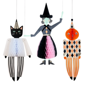 Decoración colgante de Halloween Meri Meri de 3 unidades con forma de gato negro, calabaza y bruja