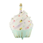 Globo de foil con forma de cupcake o pastelito hinchado con helio, mide 48x68cm.