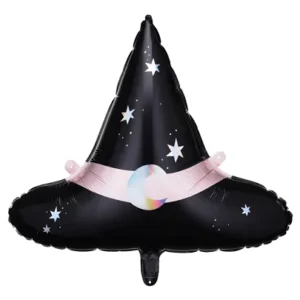 Globo con forma de sombrero de bruja, mide 60x48cm.