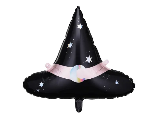 Globo sombrero bruja Globo con forma de sombrero de bruja, mide 60x48cm.