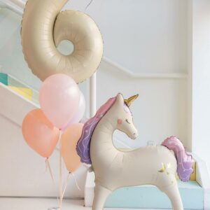 Ramo de globos de cumpleaños temático de unicornio con globos de helio. Número y peso a elegir