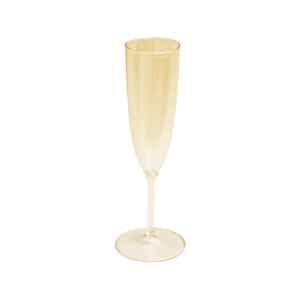 Copa de champán de plástico reutilizable dorada de 140 ml con diseño alto, pie estilizado y base circular