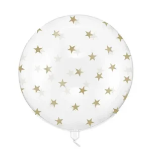 Globo transparente tipo Úrsula de 55 cm con estampado de estrellas doradas hinchado con helio