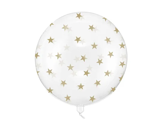 Globo burbuja estrellas doradas Globo transparente tipo Úrsula de 55 cm con estampado de estrellas doradas hinchado con helio