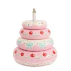 Globo tarta de cumpleaños rosa de pie de 72 x 89 cm, con cuatro piso decorados con cerezas, lazos turquesas, confeti y vela