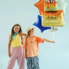 Set de 5 globos de foil happy birthday hinchados con helio