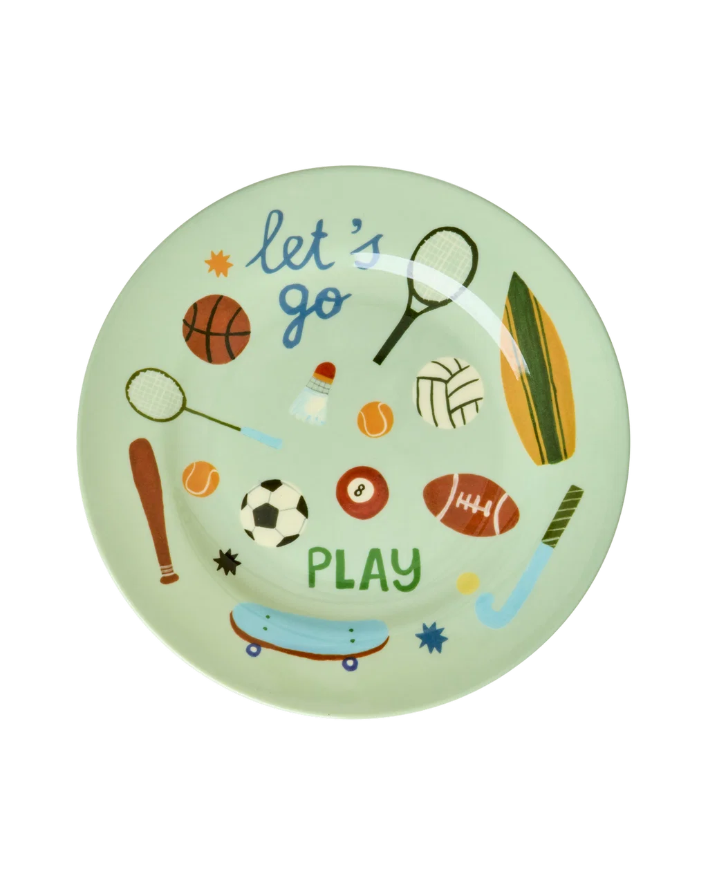 Plato melamina Sport Print Plato de melamina Sport Print de 20 cm con diseño deportivo de balones sobre fondo verde