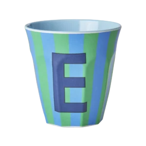 Vaso de melamina con Letra E y estampado de rayas